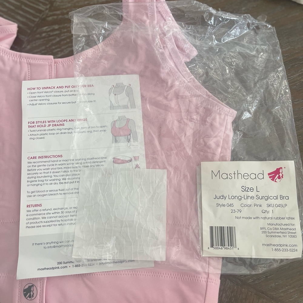 Masthead Pink Surgical Bra NEW